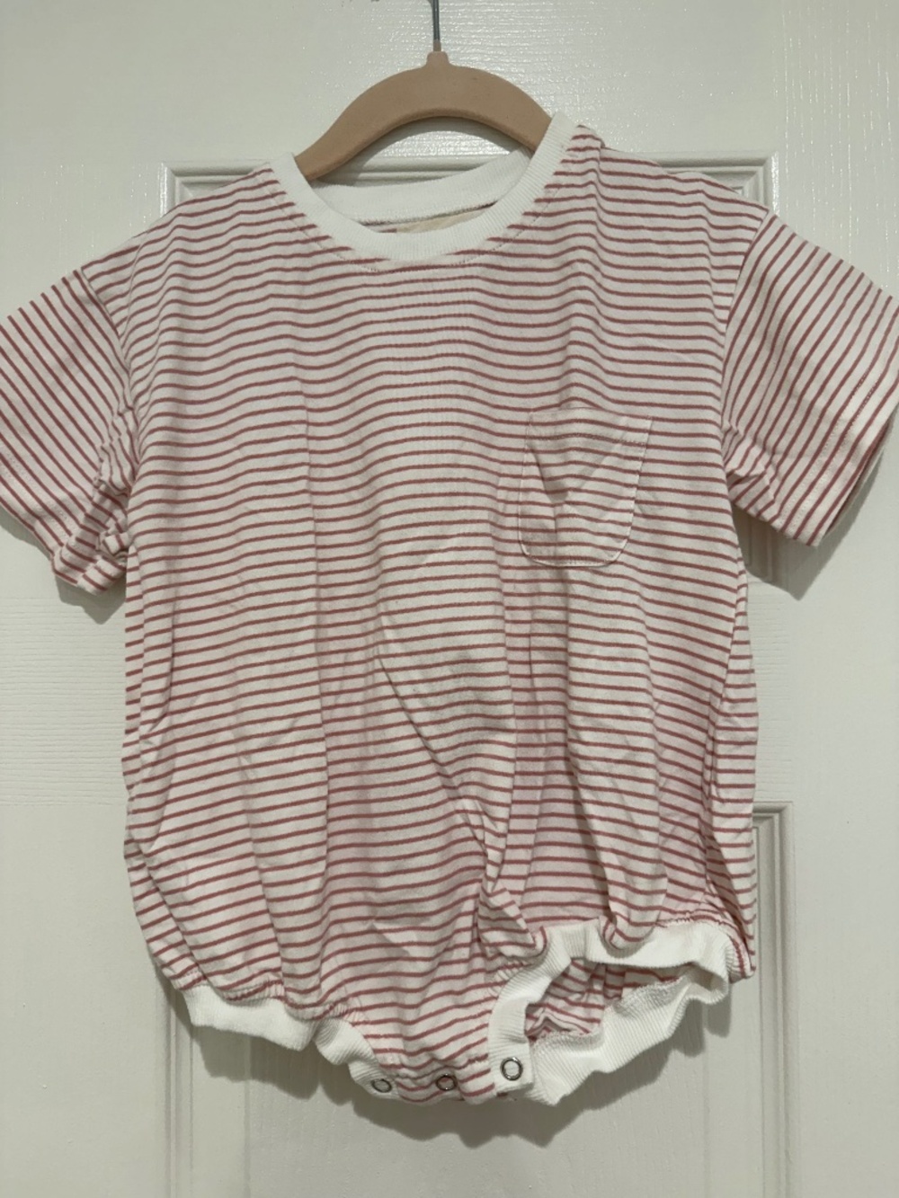 Winnie + Crew Cory Pocket Romper Thin Pink Stripes 12-18 Months